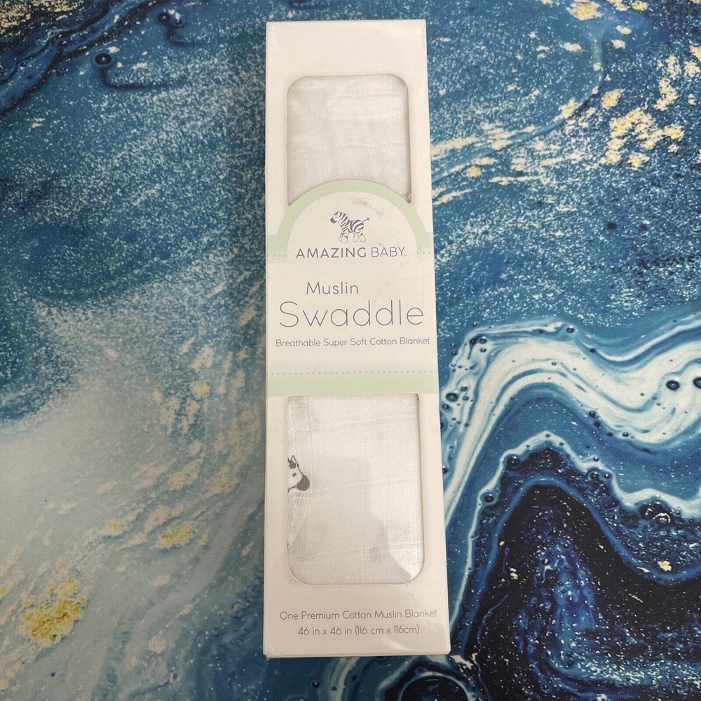 Amazing Baby Muslin Swaddle Blanket Premium Cotton Zebra Black Zebras 1 pack